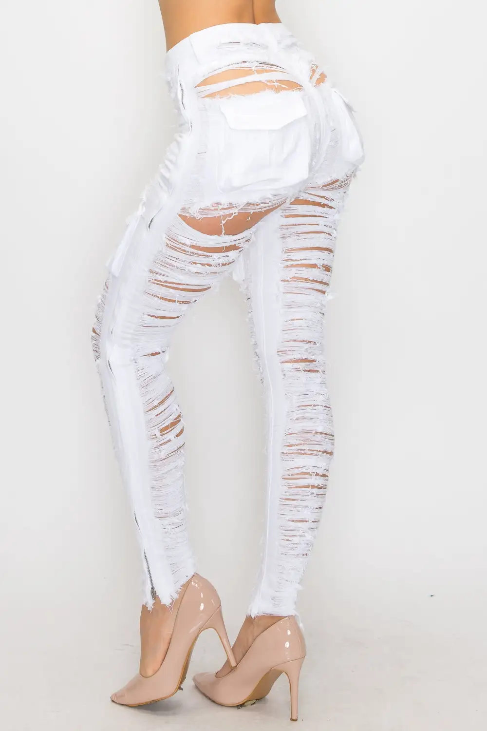 High-Rise Cargo-Pocket Skinny Cargo Jeans