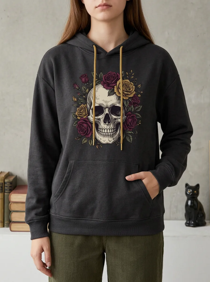 Women's Halloween Skull Floral Printed Hoodie