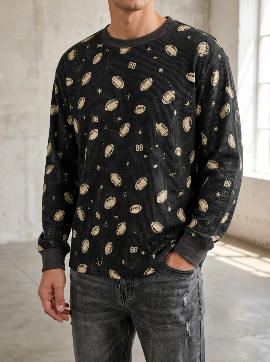 Men's Football Lover 88 Star Pattern Printed Long Sleeve Top