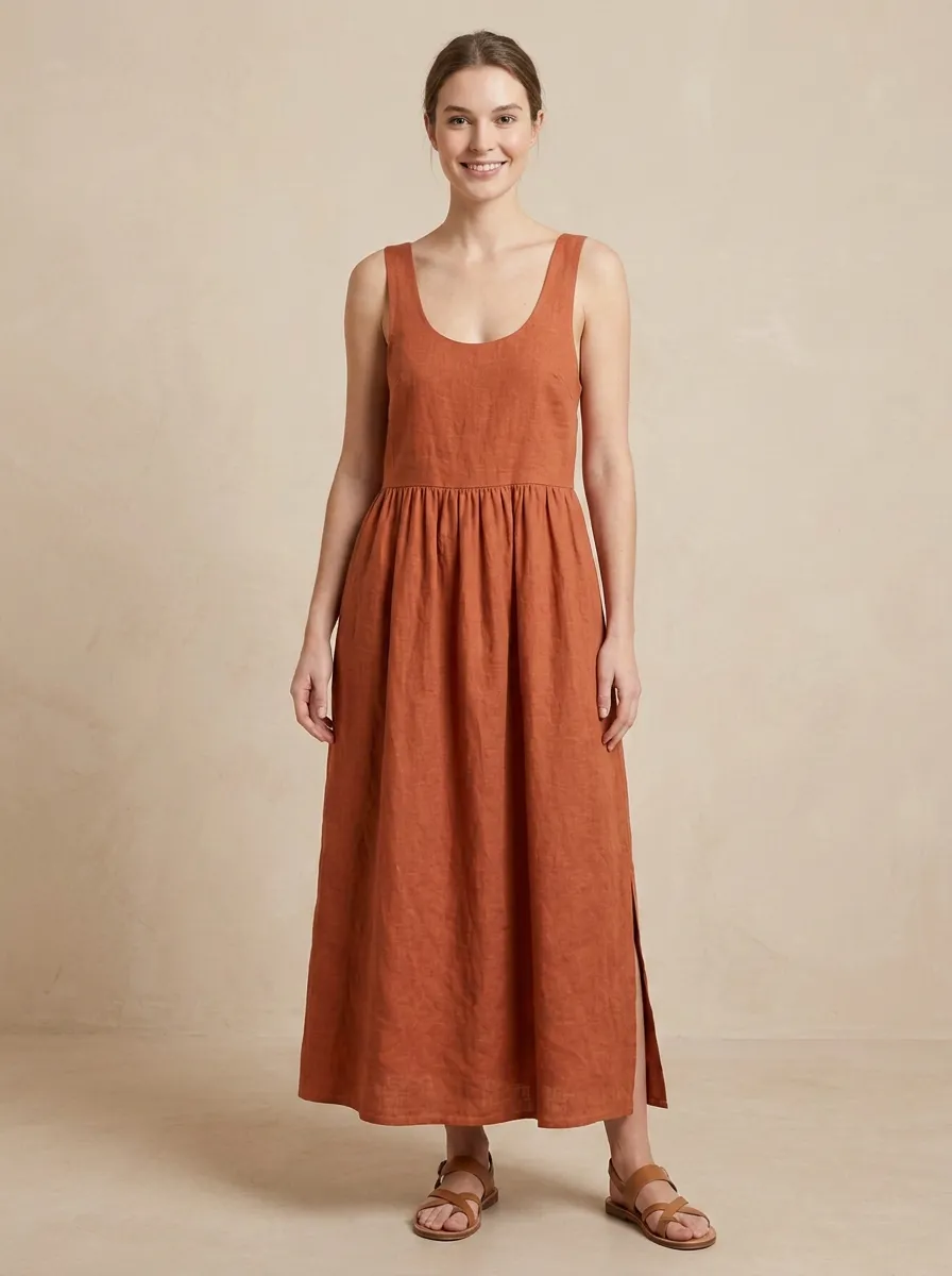 Women's Everyday Casual Linen Midi Backless Dress