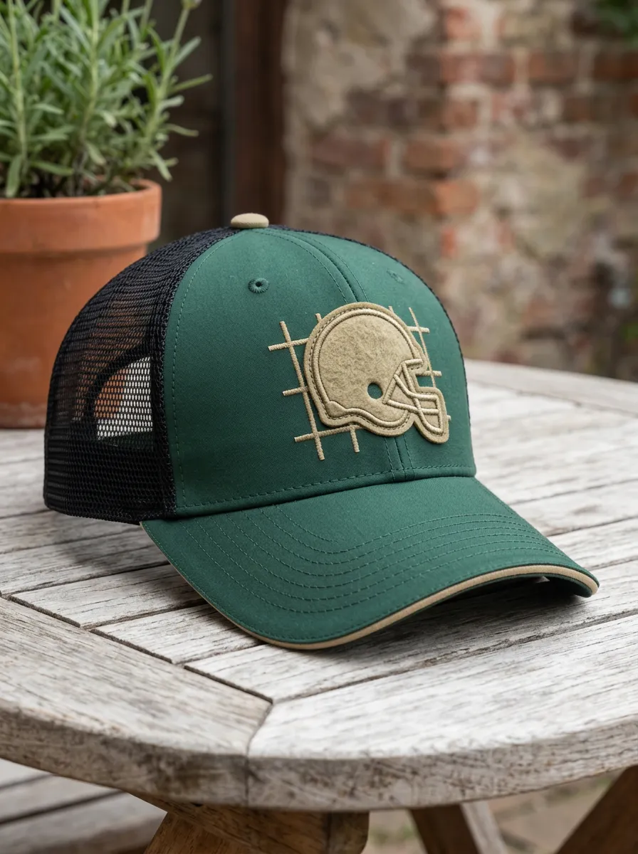 Men's Football Fan Grid Helmet Embroidered Mesh Trucker Cap