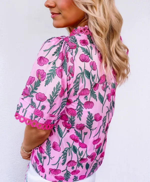 Women's Floral Print Lace Frilled Top