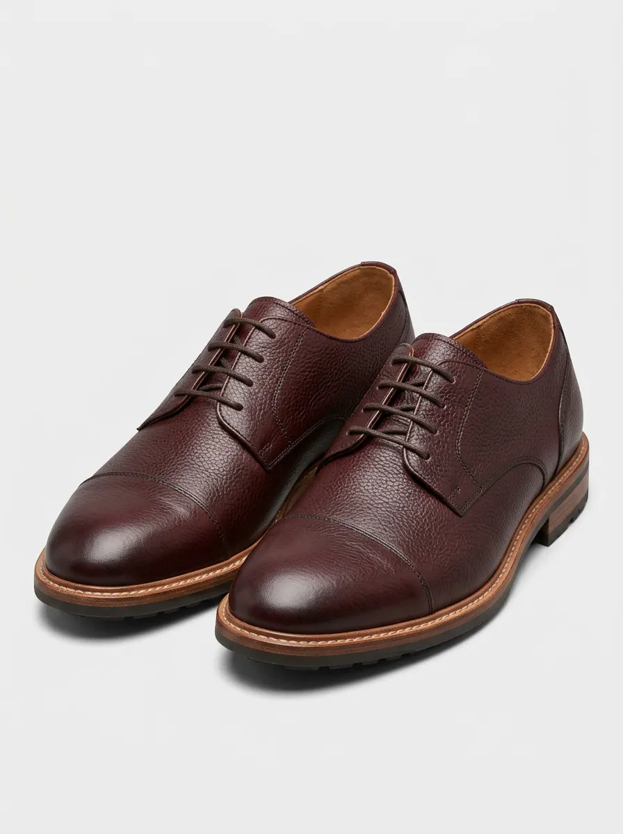 Men's Business Casual Brown Pebble Grain Leather Oxford Shoes
