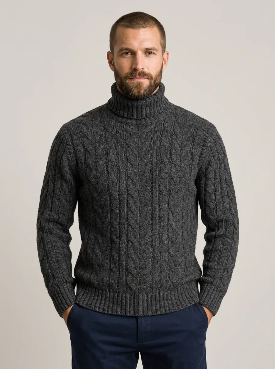 Men's Classic Fit Cable Knit Turtleneck Sweater