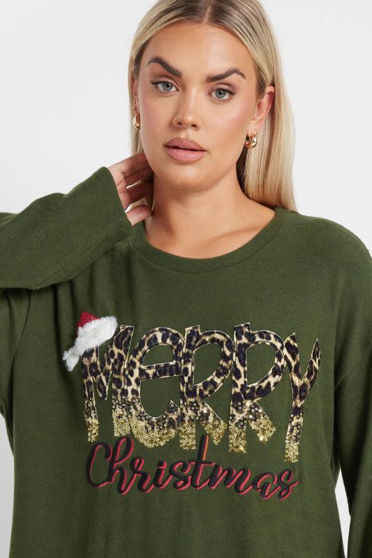 Khaki Green 'Merry Christmas' Sequin Embellished Sweatshirt detail 3