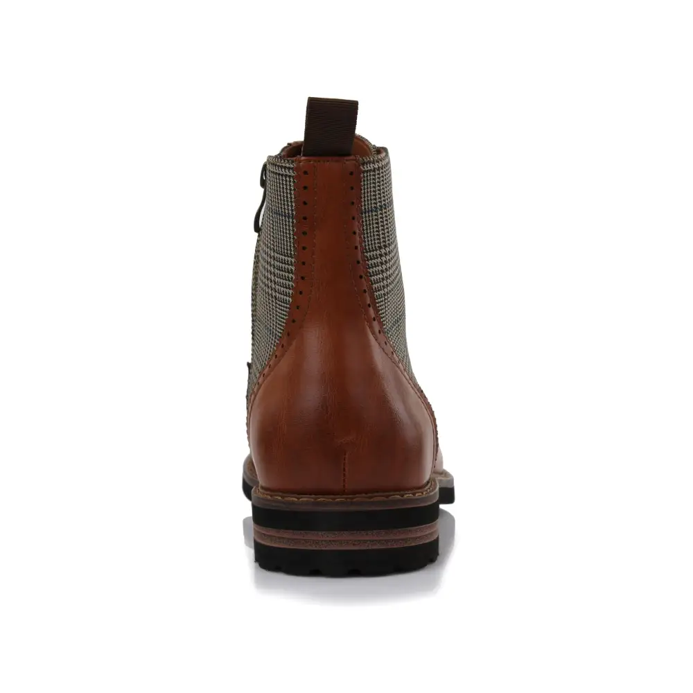Faux-Leather Wingtip Brogue Motorcycle Boots