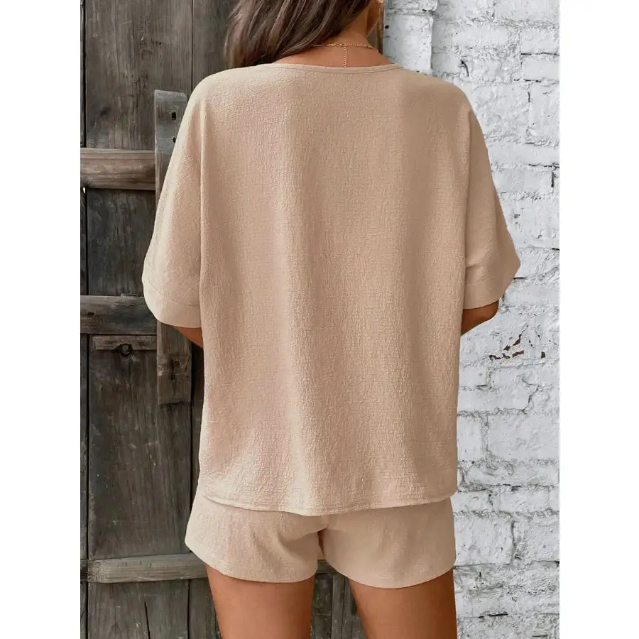 Relaxed Fit V Neck Top and Shorts Two Piece Set