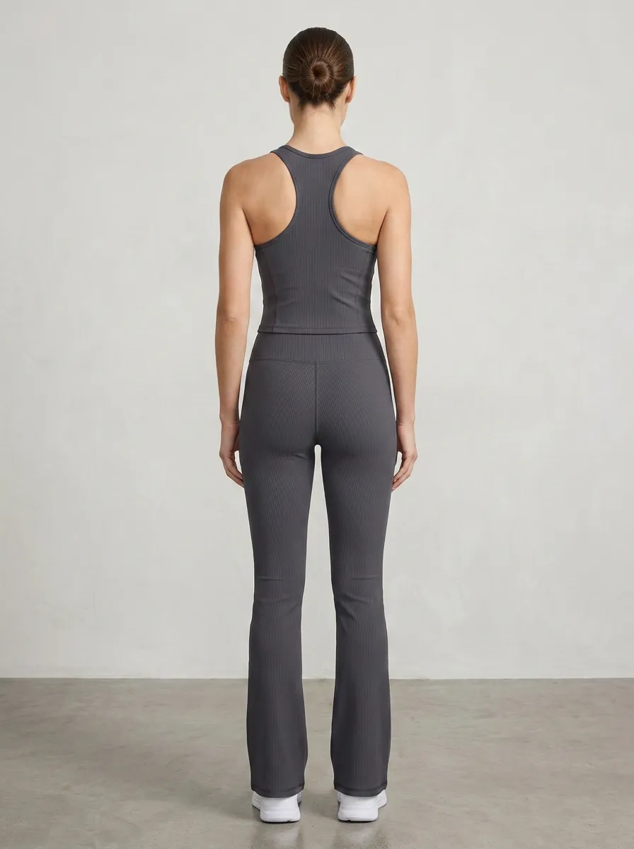 Yoga-Inspired Ribbed Women's Tank Top Flare Pants Active Set