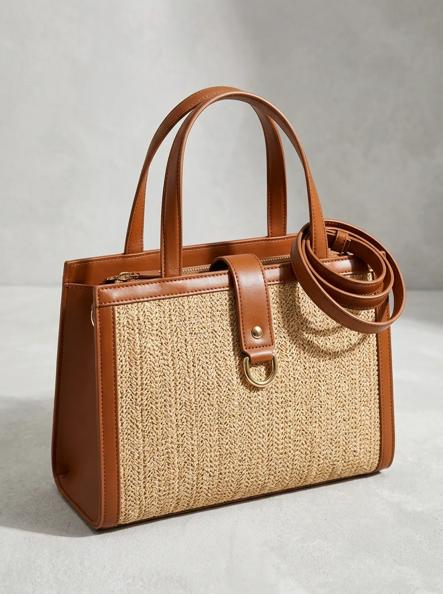 Woven Straw-Style Textured Women's Tote Bag
