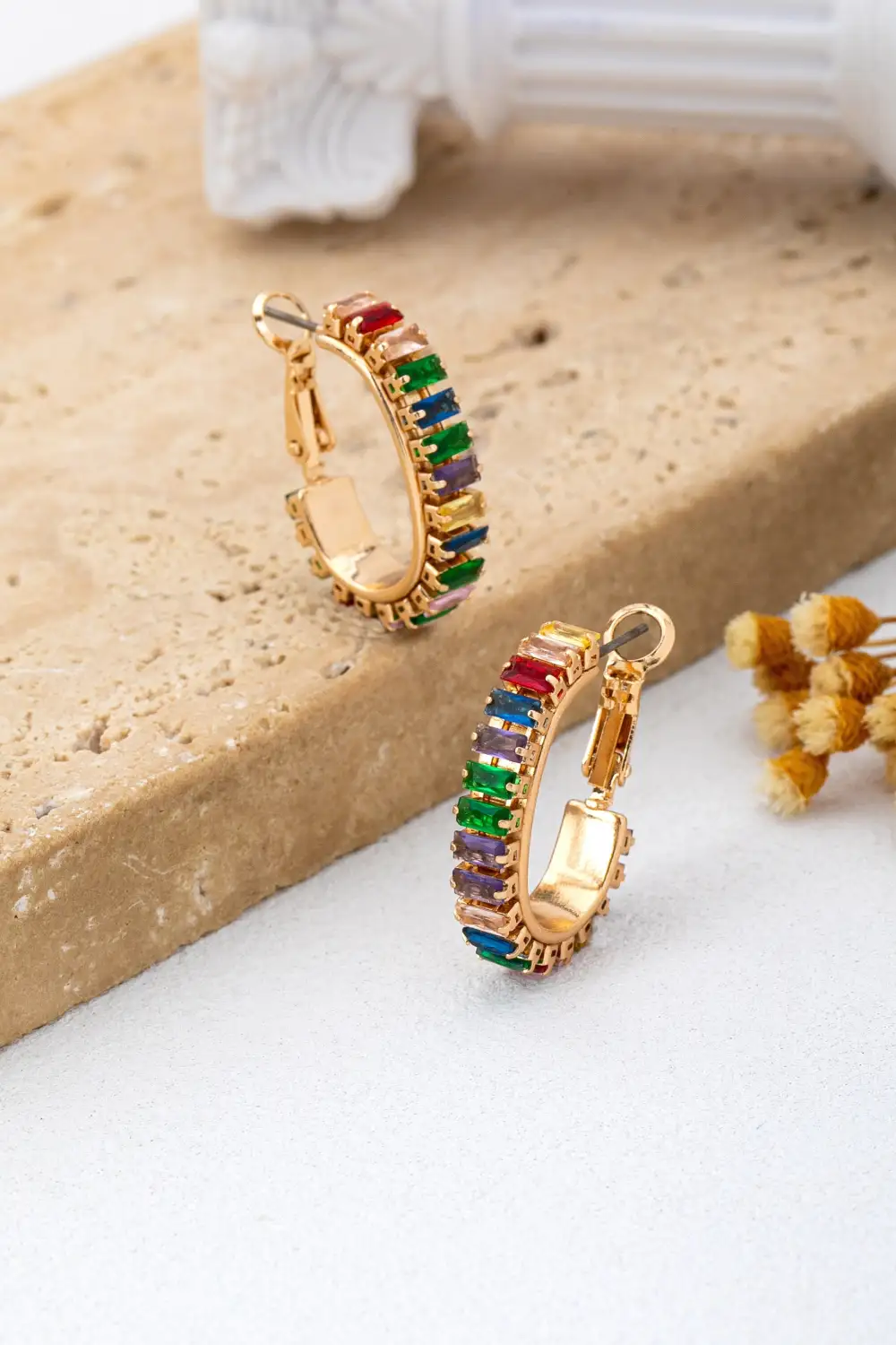 Multicolor Baguette Crystal Hoop arrings