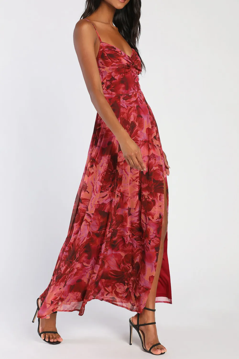 Casual Style Floral Print Twist-Front Maxi Dress