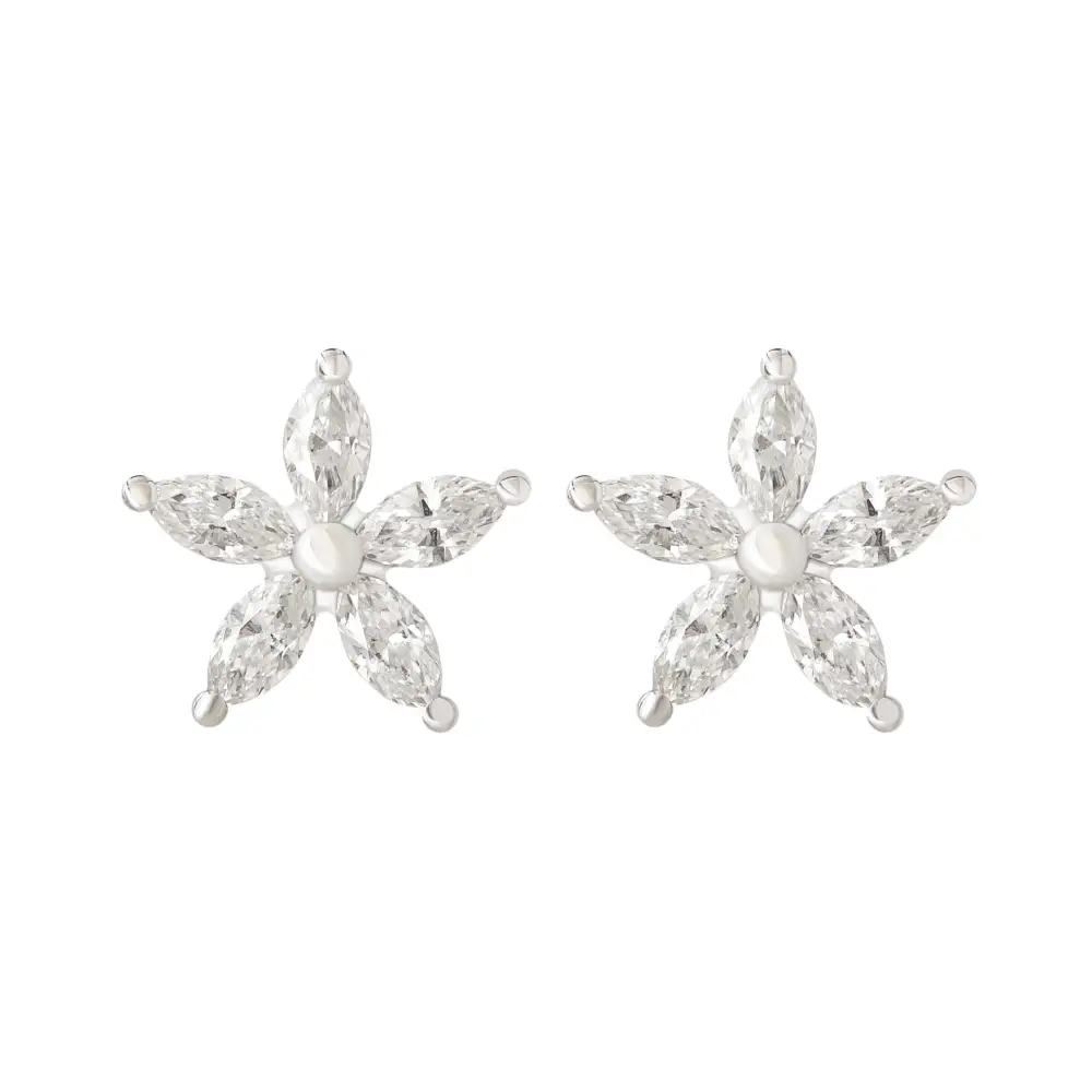 Marquise Diamond Flower Stud Earrings