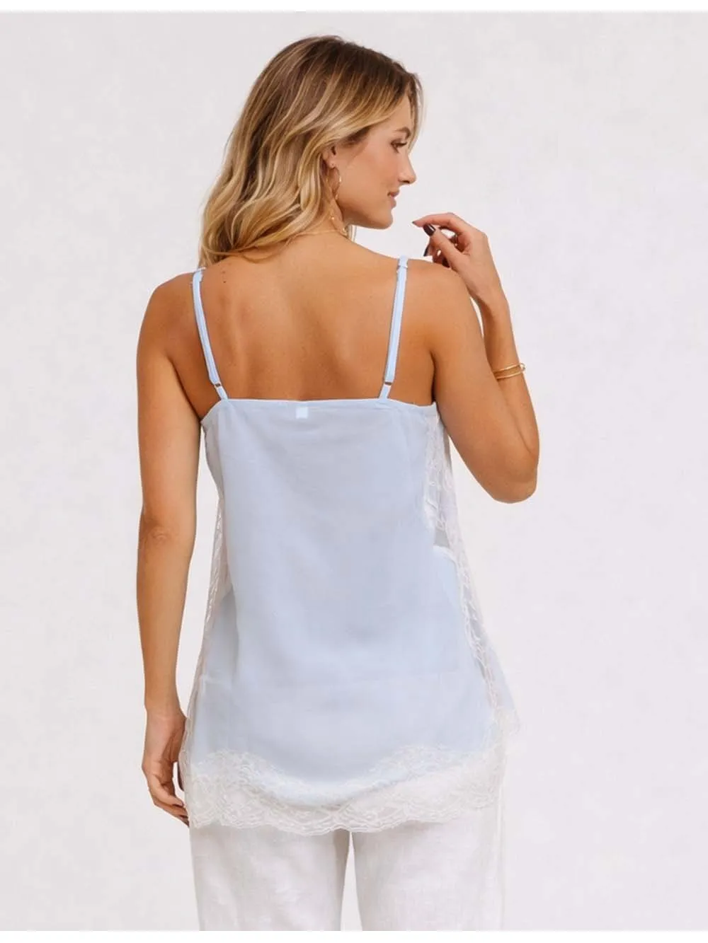 Chic Lace Trim V Neck Side Split Cami Top