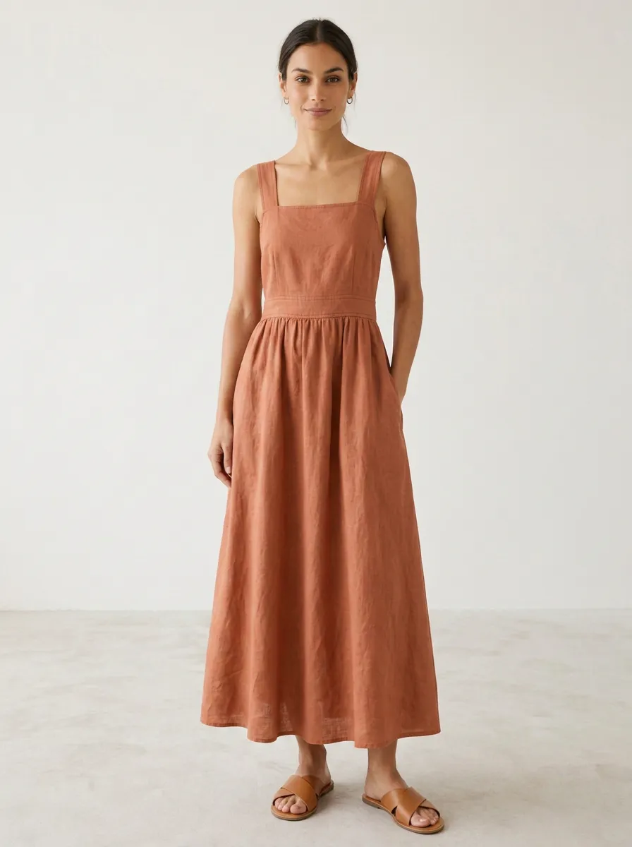 Women's Soft-Shape Casual Linen Maxi Backless Dress