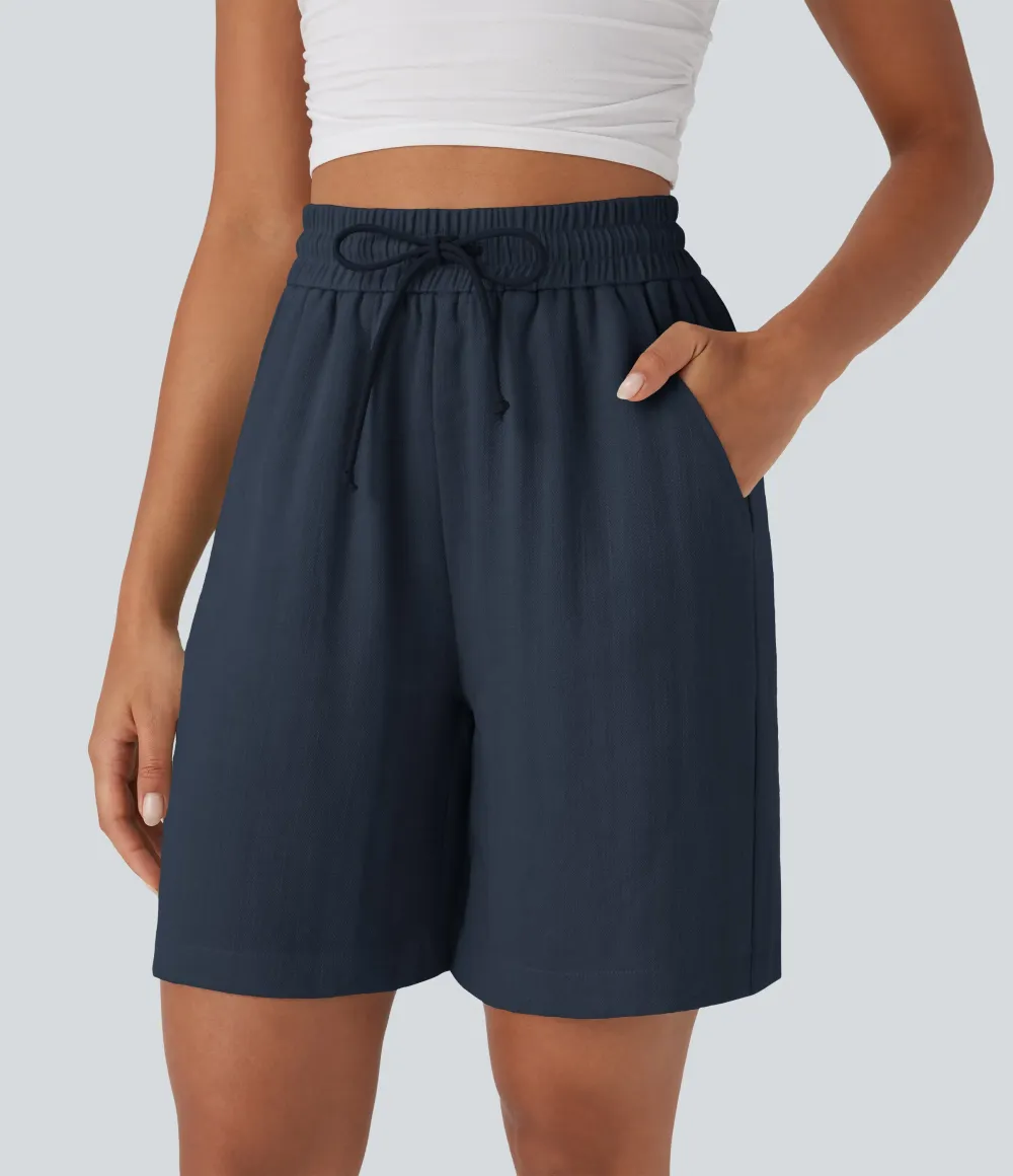 2026🔥High Waisted Drawstring Casual Linen-Feel Shorts with Pockets