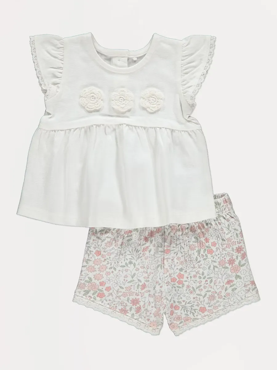 White Floral Top and Shorts Outfit