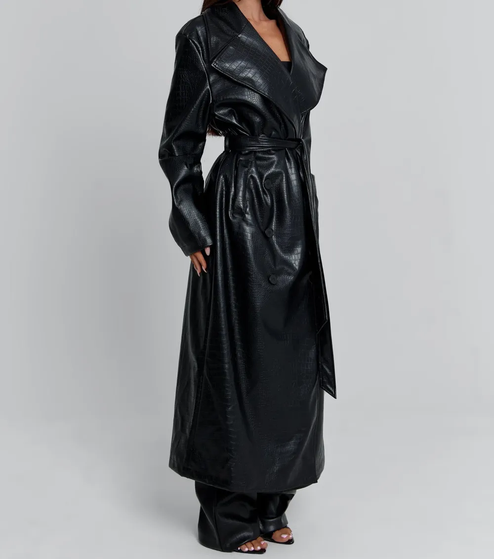 Black Croc Embossed Trench Coat
