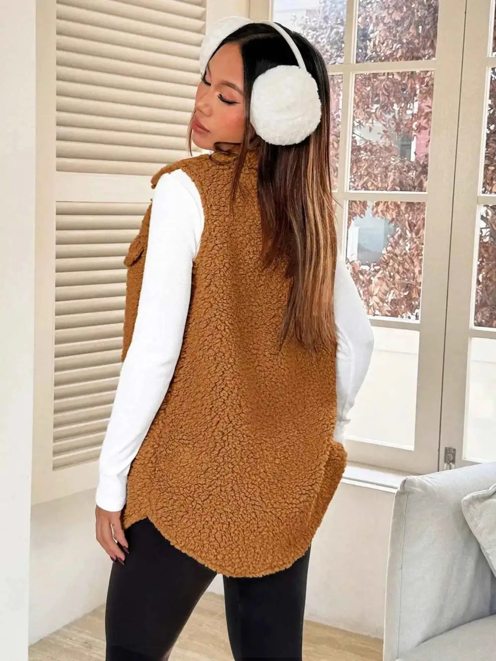 Button Down Sherpa Fleece Vest Coat