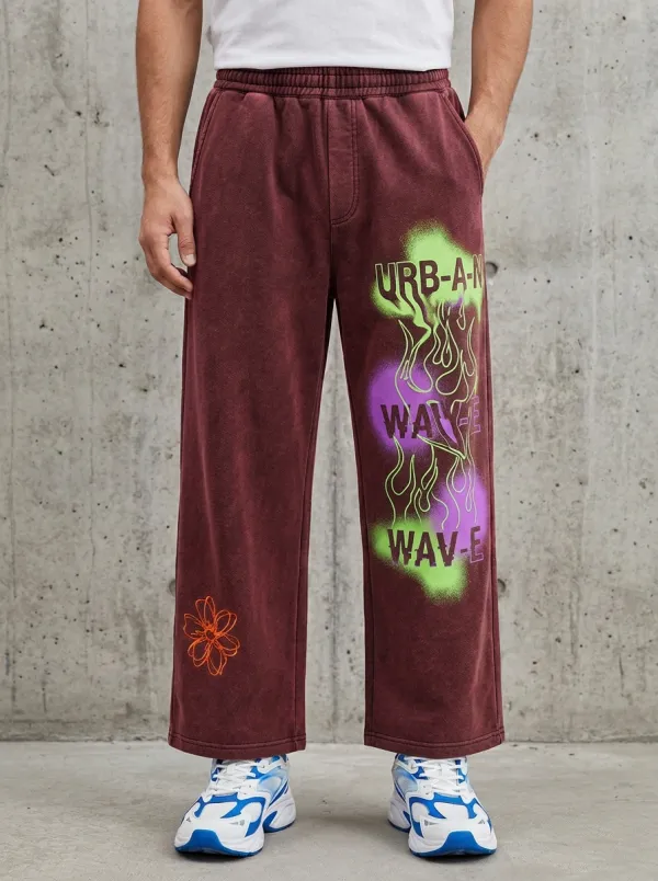 Men's Streetwear Urban Wave Flame Printed Sweatpants