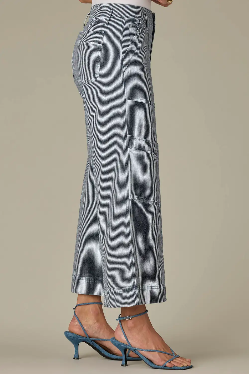  Striped Wide Cropped Utility Jeans