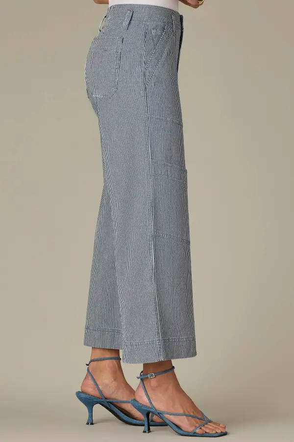  Striped Wide Cropped Utility Jeans
