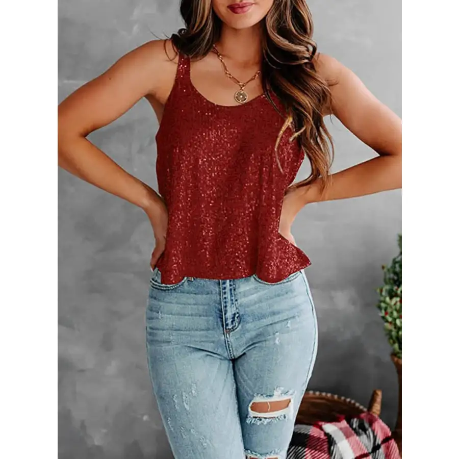 Sequin Scoop Neck Tank