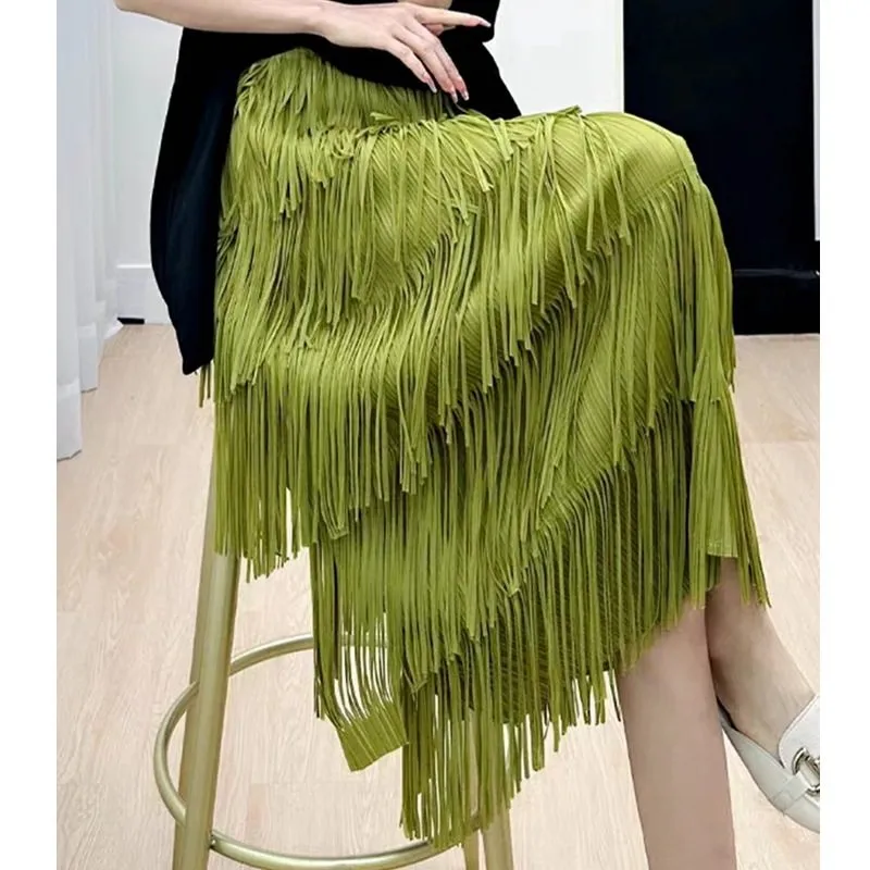 Five Layer Fringe Straight Long Skirt