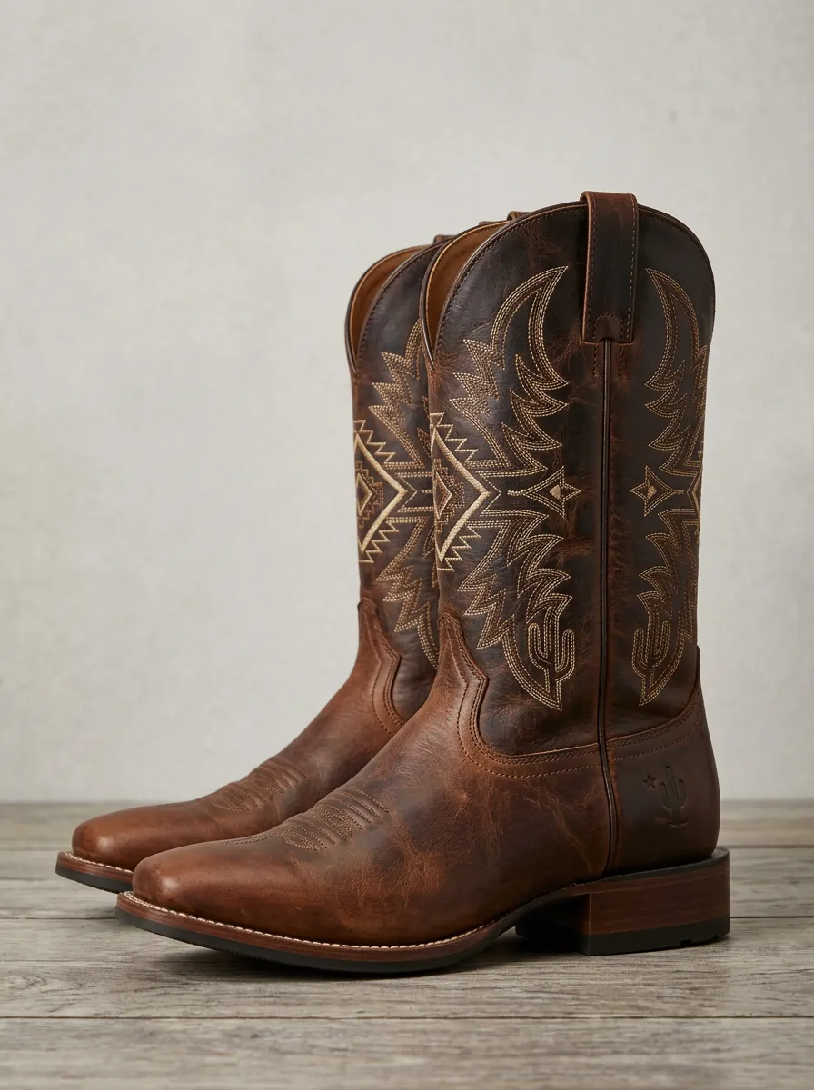 Country Embroidered Cactus Rustic-Look Western Boots