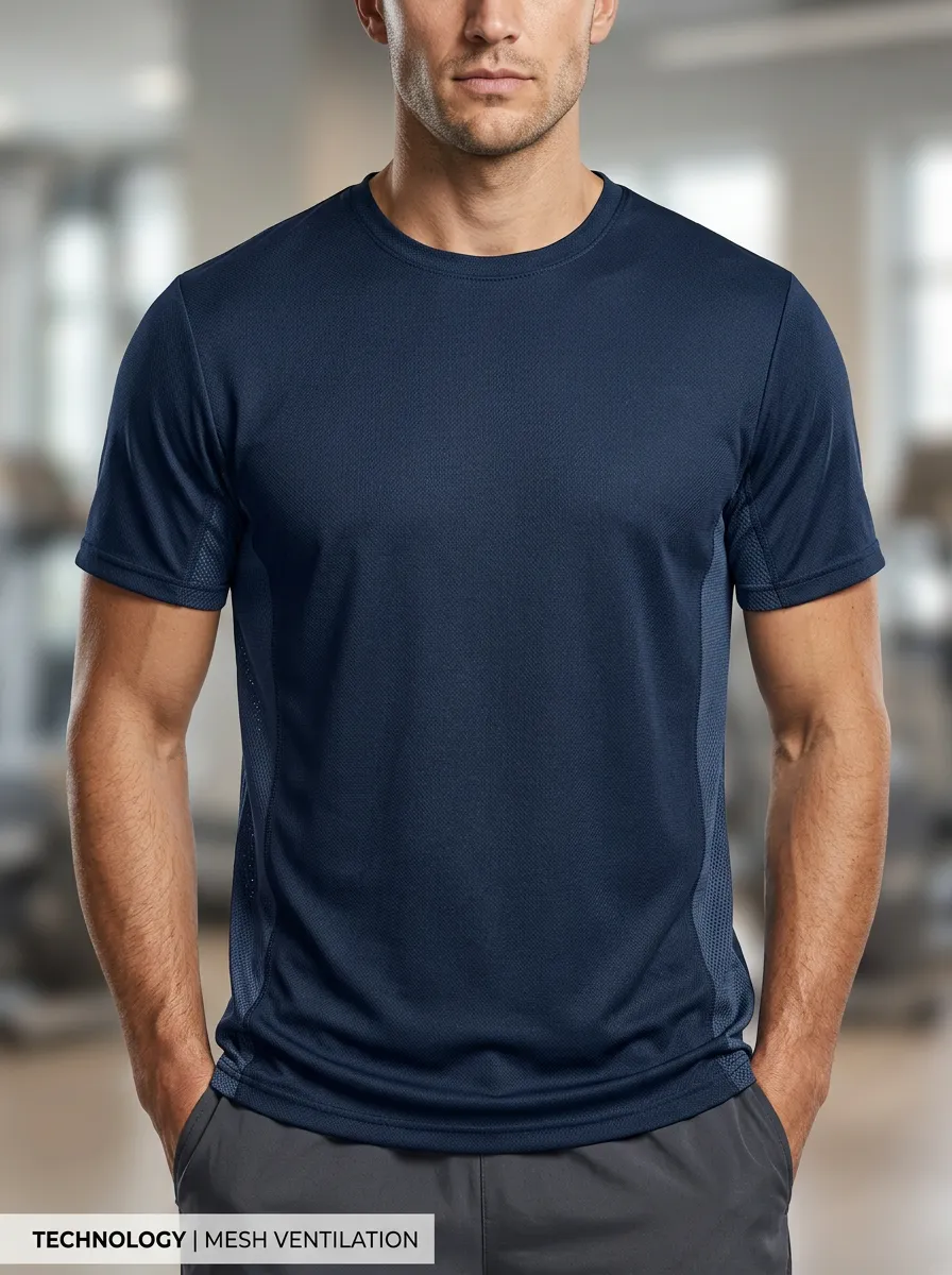 Mesh-Panel Side-Panel Vented Men's Crewneck Athletic T-Shirt