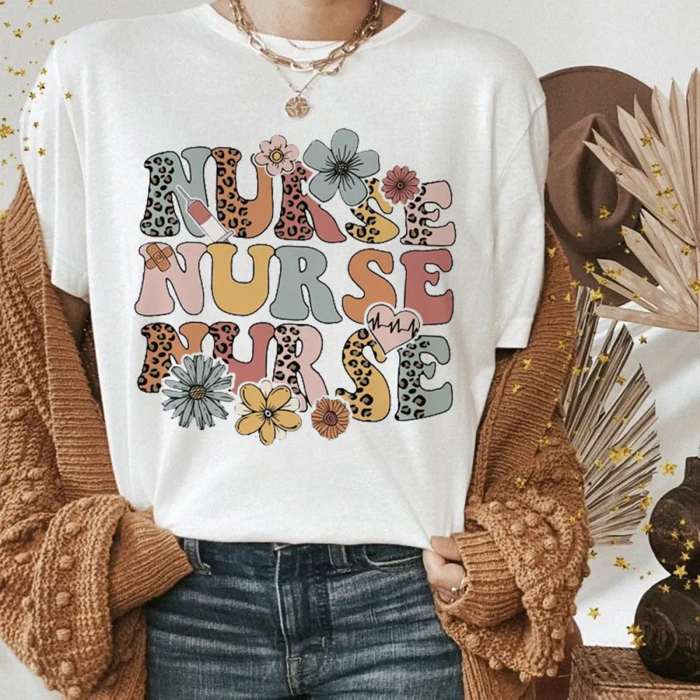 Retro Wildflowers Nurse Printed T-Shirts