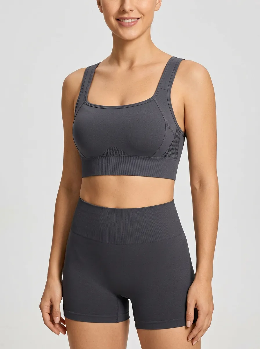 Women's Seamless Mesh Detail Printed Tank Style Bra