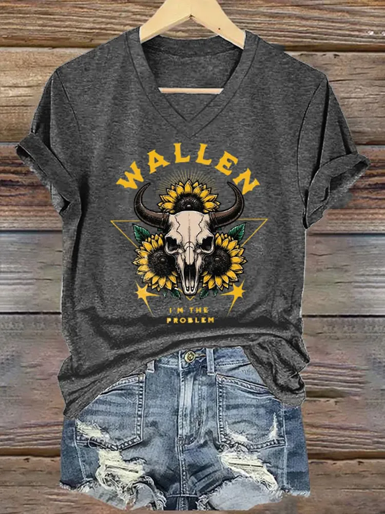 Western Style V-Neck Short-Sleeved T-Shirts