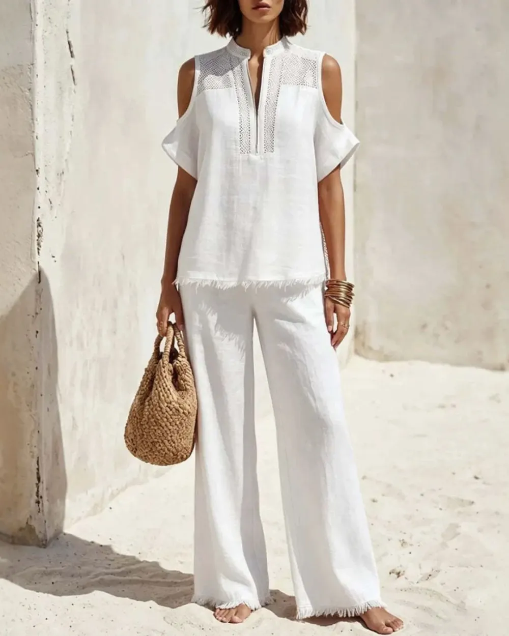 Off-Shoulder Short-Sleeve Pantsuit Set