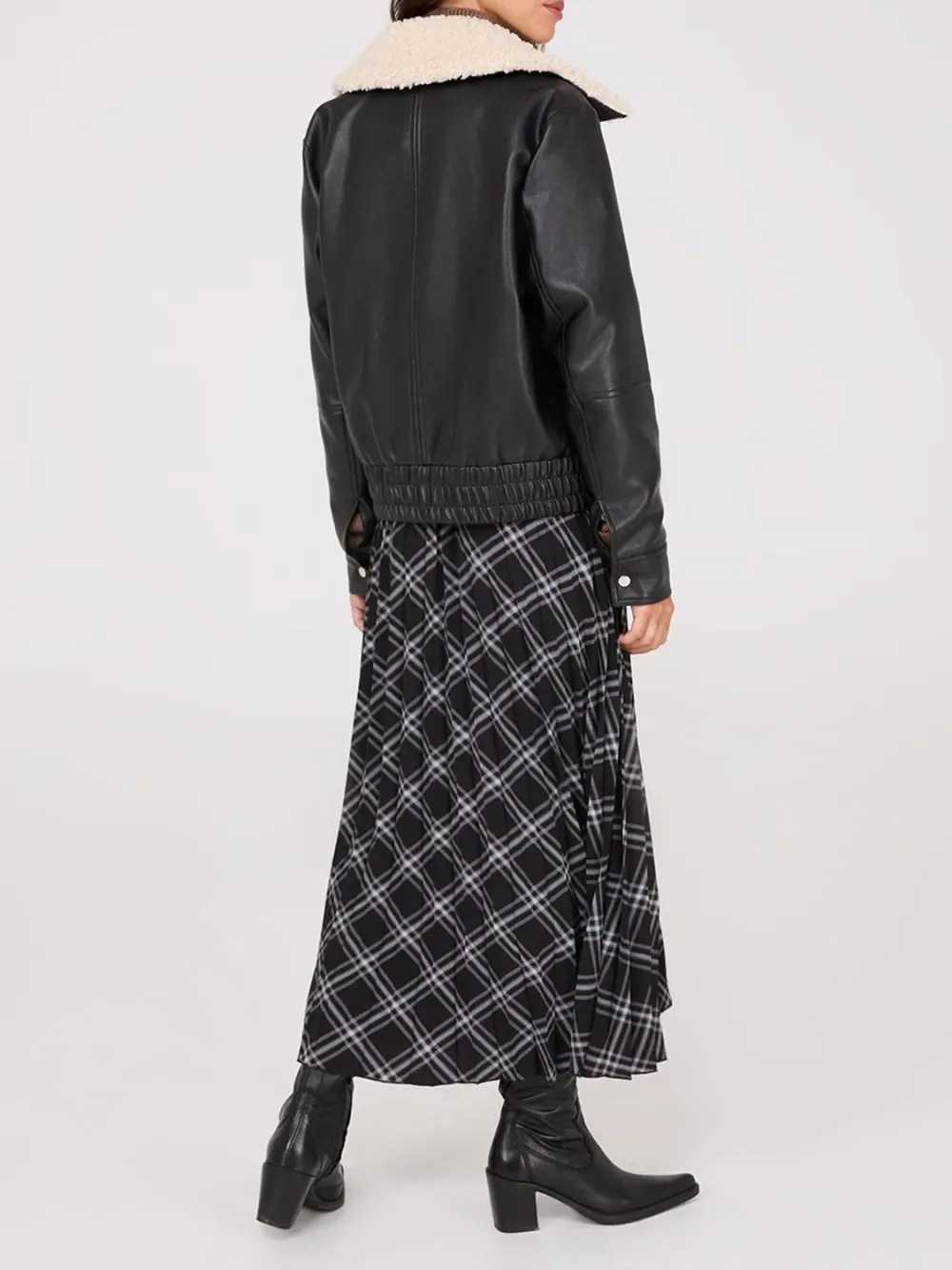 Faux Leather Coat With Shearling Collar