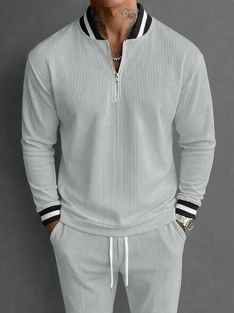 Casual Sporty Pit-Stripe Top and Pants Set