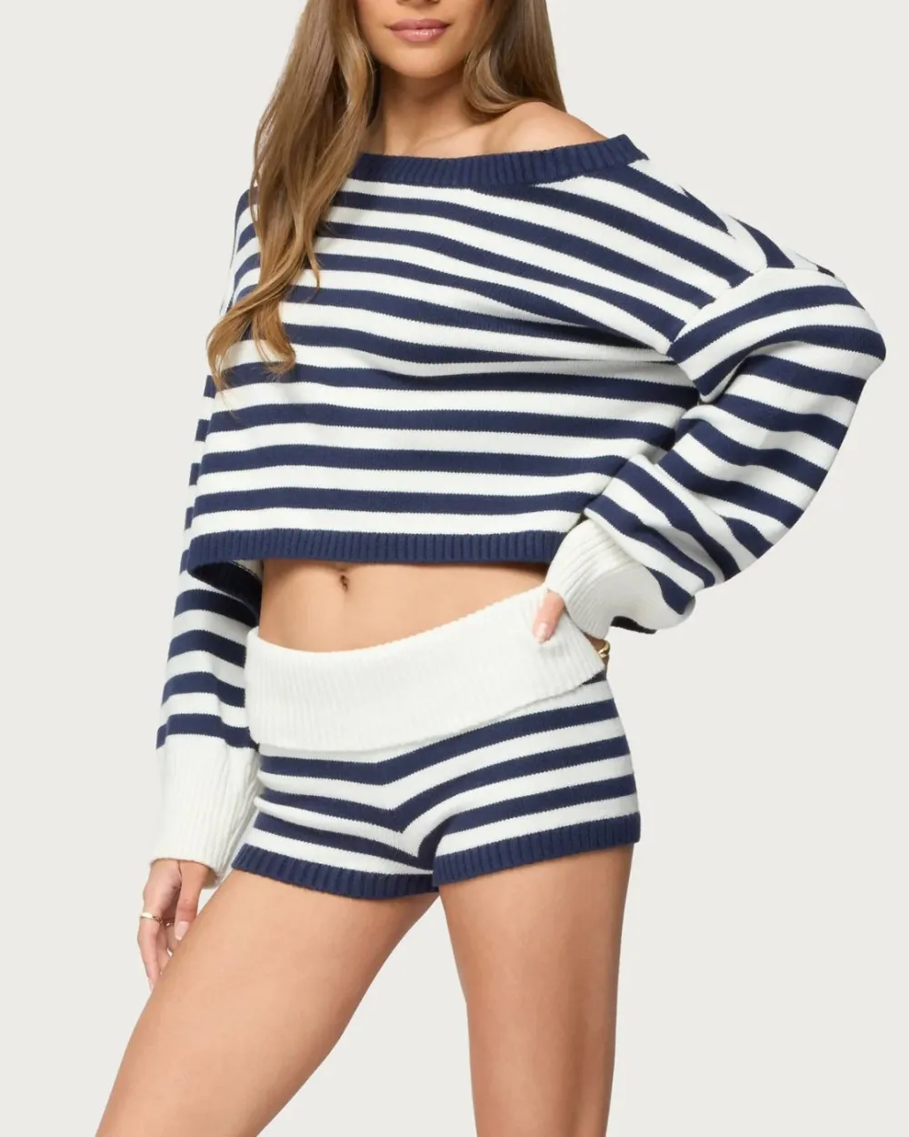 Striped Oversized Sweater and Mini Shorts Set