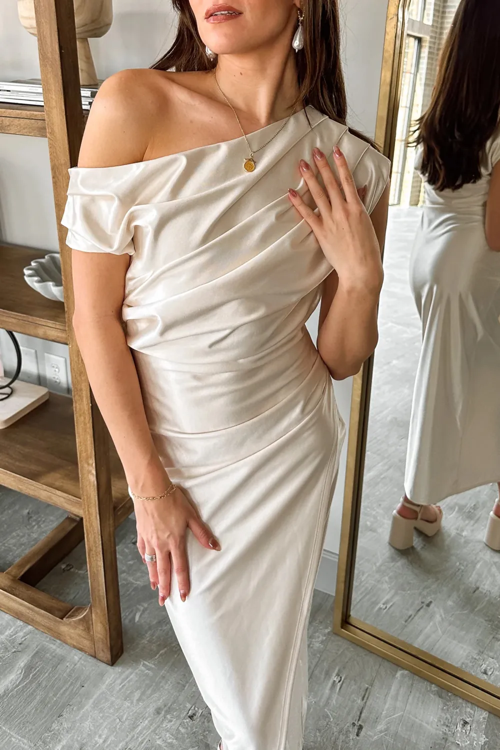 Ruched Overlap Slit Hem Dress
