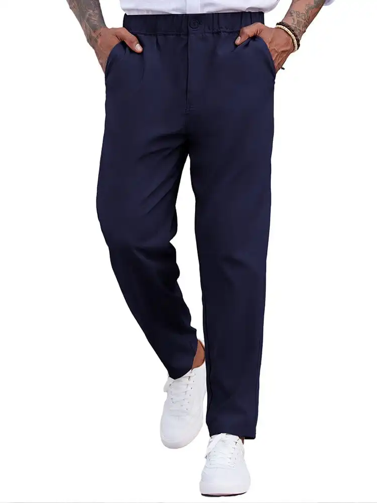 Simple Elastic Waist Slack Pants