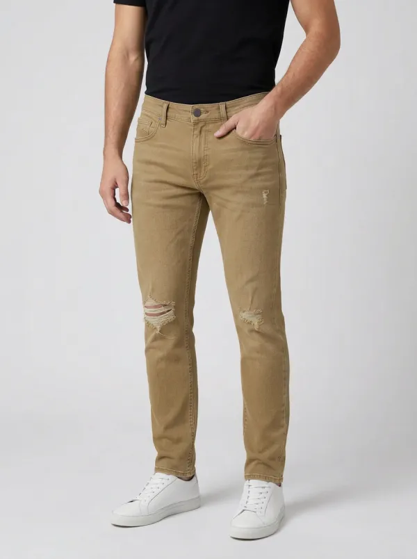 Men's Casual Distressed Blue Denim Slim-Fit Jeans