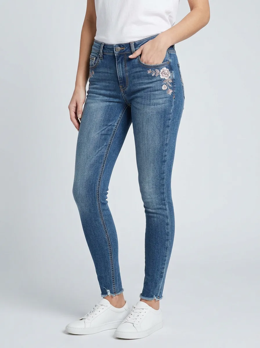 Women's Canyon Floral Rose Embroidered Printed Slim Jeans