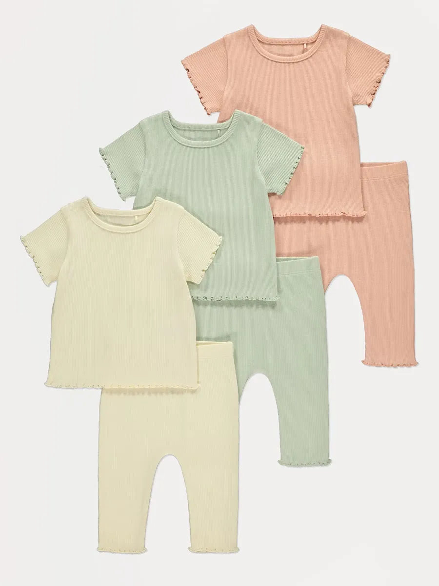 Ribbed T-shirts and Leggings Outfit 3 Pack