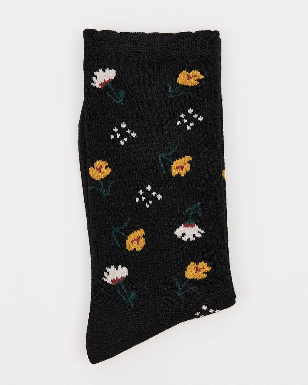 Bamboo Crew Socks With Floral Pattern