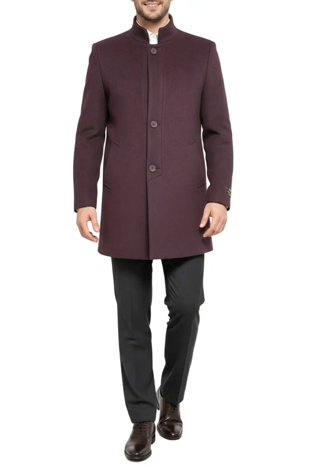 Burgundy Slim Fit Wool Single Breasted Coat