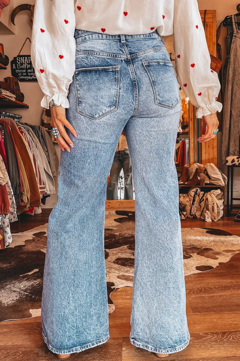 High Waist Flared Pocketed Casual Jeans