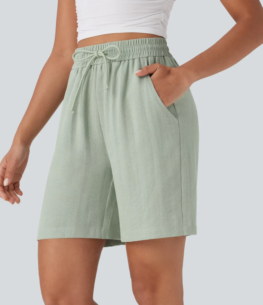 2026🔥High Waisted Drawstring Casual Linen-Feel Shorts with Pockets