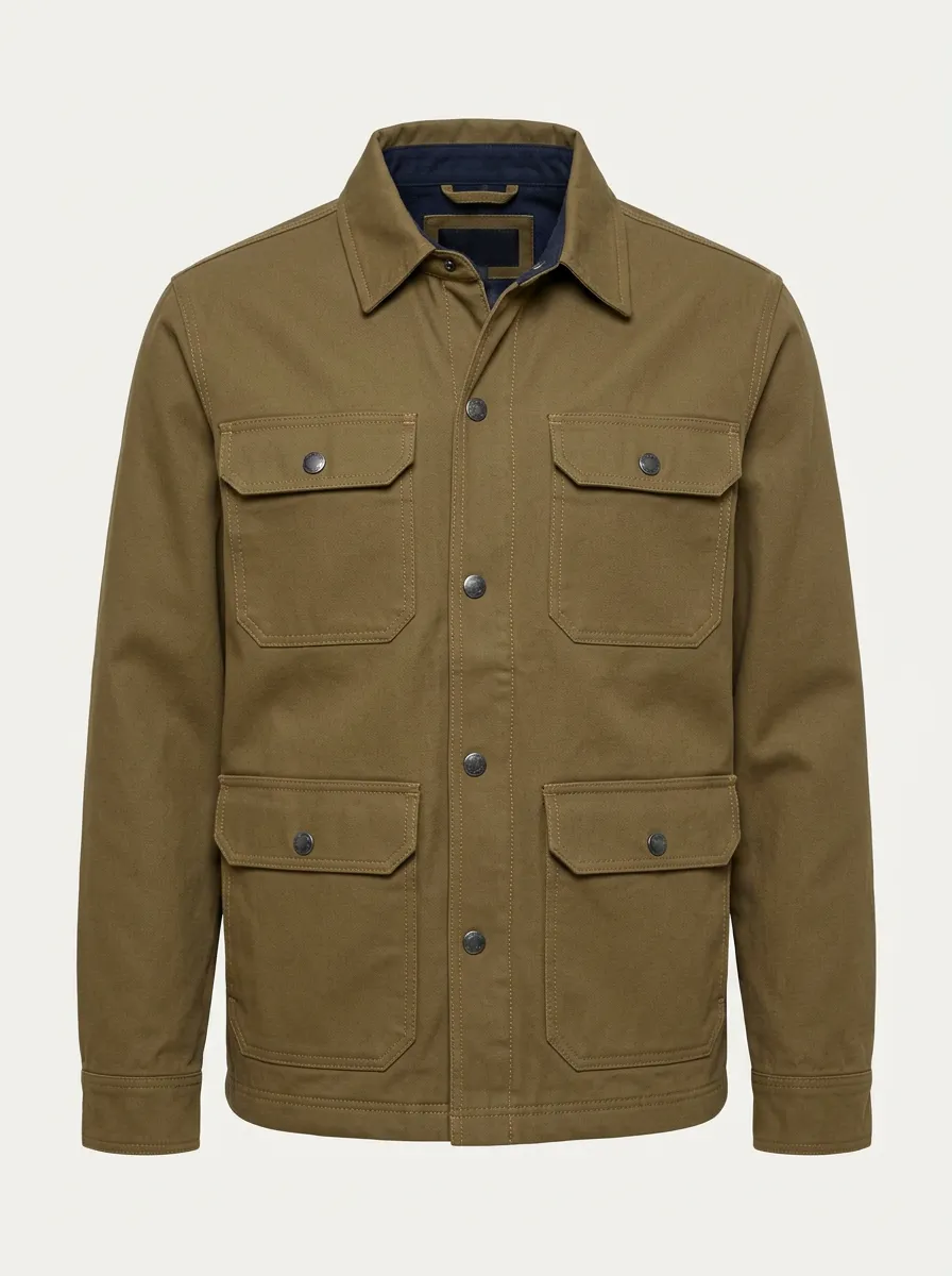 Men's Casual Outdoor Olive Green Multi-Pocket Utility Jacket