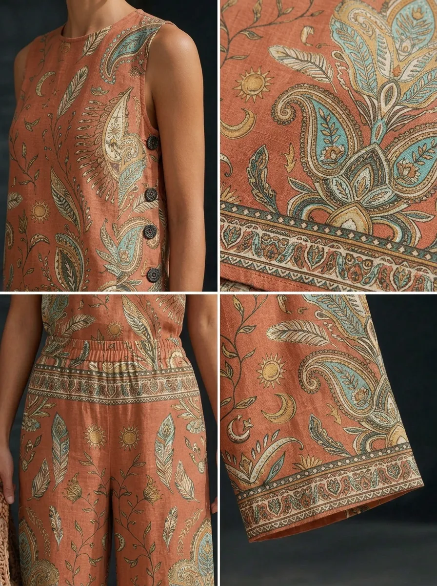Women's Boho Sun Moon Paisley Printed Sleeveless Set