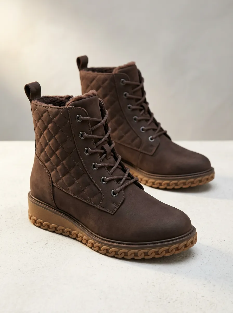 Heritage Quilted Faux Fur Lined Shape Unisex Warm Boots