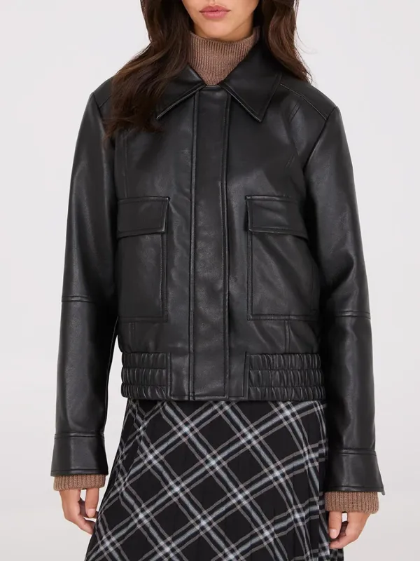 Faux Leather Coat With Shearling Collar