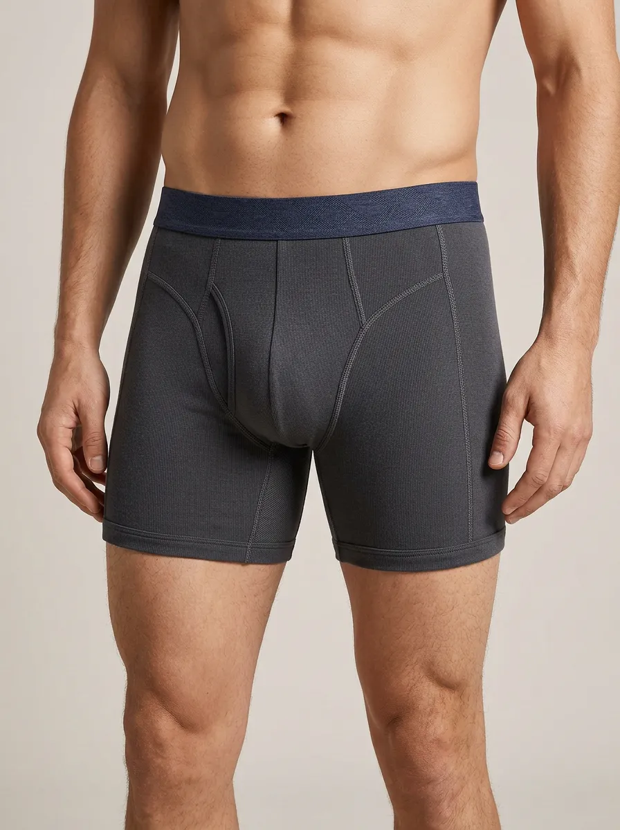 Supportive-Look Ribbed Cotton Profile Men's Boxer Briefs